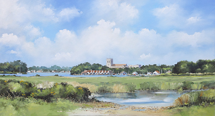 Christchurch Priory watercolour painting